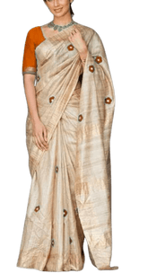 Tussar ghicha embroidery saree silkzon.in